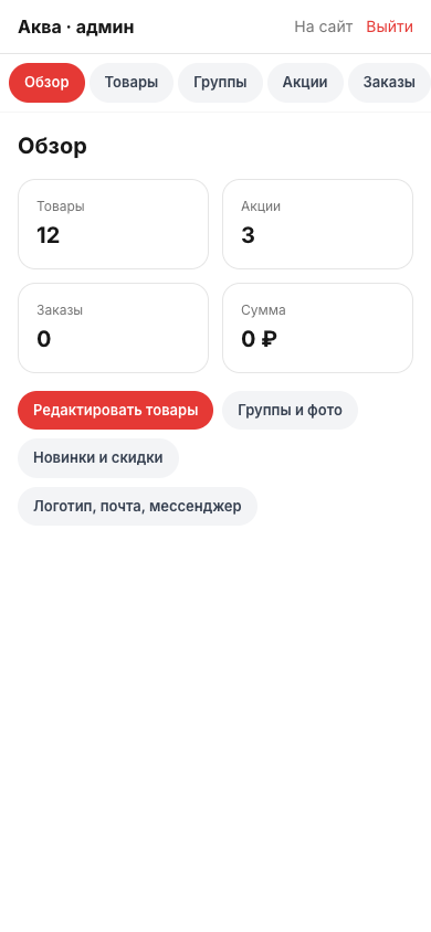 Аква — PWA для заказа и доставки воды — админка